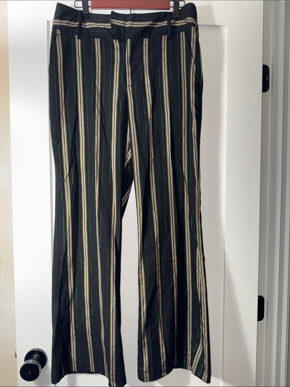 Urban Outfitters Black Pants with Cream & Green Sparkly Pinstripes Sz 12
